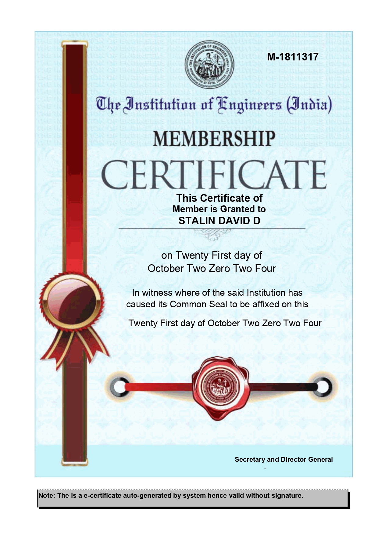 IEI Membership Certificate